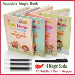 Sank Magic Practice Copybook (4 Books + Magic Pen & 10 Ink Refills)