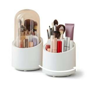 360° Rotating Makeup Brush Storage Box Portable Desktop Cosmetic Organizer