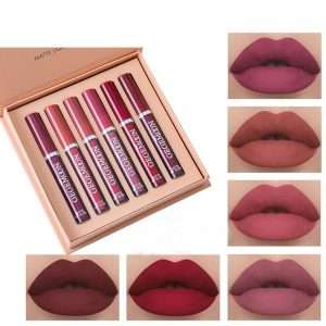 6Pcs Nude Makeup Lipstick Liquid Velvet Matte Gloss Lip Red Lipstick Nude Women Long Lasting
