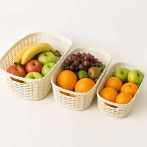 3Pcs Plastic Basket Set, Multipurpose Storage Organizer for Kitchen, Baby Items, Fruits, Vegetables & Clothes