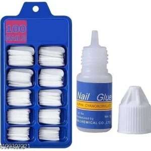 100 Pcs Coffin /Almond Transparent/White with Free Nail Glue