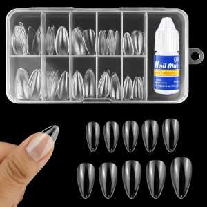 100 Pcs Coffin /Almond Transparent/White with Free Nail Glue