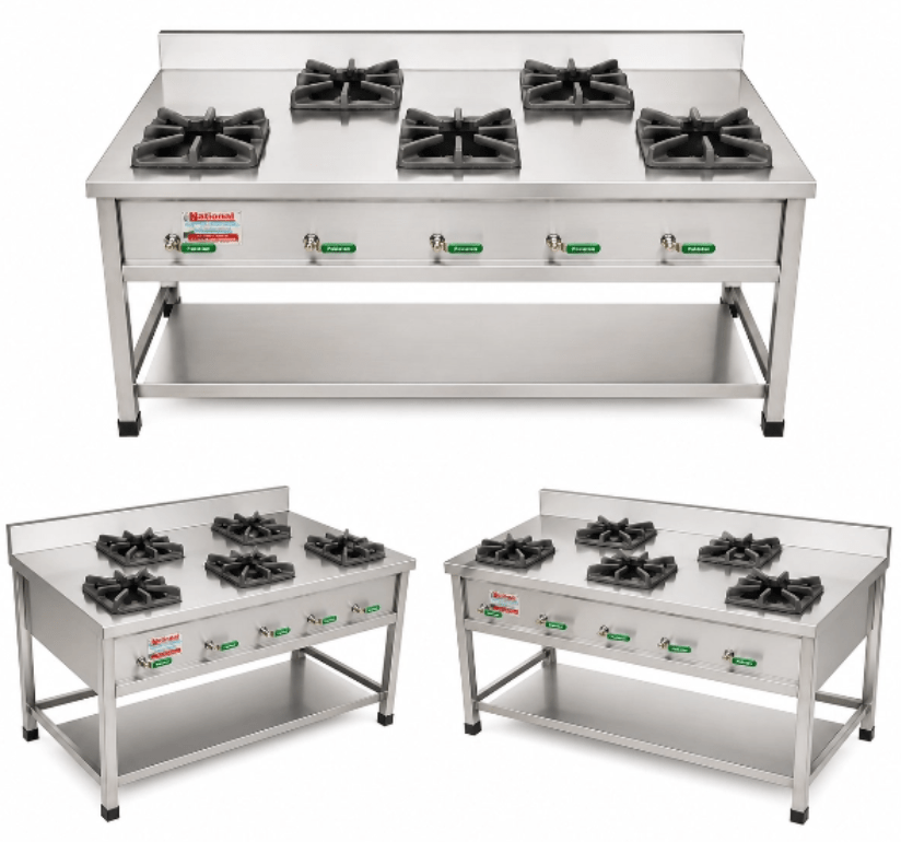 5-Burner Commercial Gas Stove Stainless Steel - Image 2