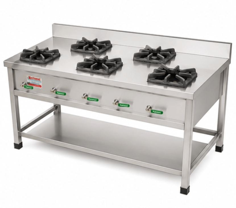 5-Burner Commercial Gas Stove Stainless Steel