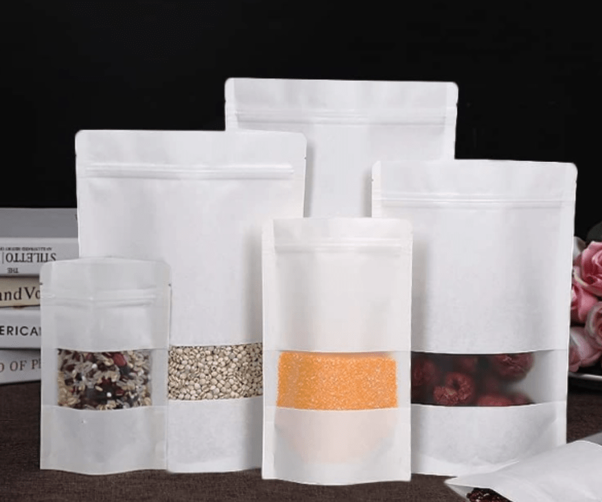 Portable White Kraft Paper Bags Resealable - Image 2