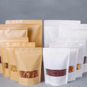 Portable White Kraft Paper Bags Resealable