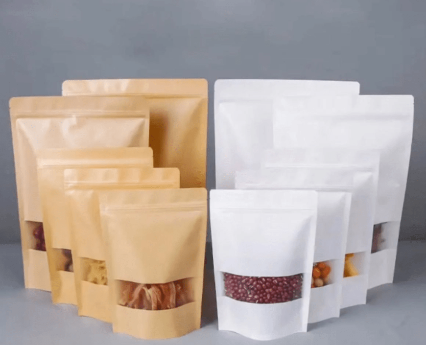 Portable White Kraft Paper Bags Resealable