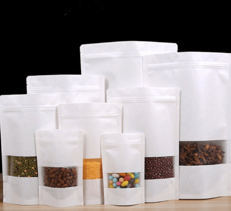 Portable White Kraft Paper Bags Resealable - Image 3